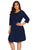 Navy Scalloped Neckline 3/4 Sleeve Skater Dress