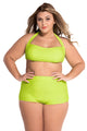 Neon Yellow Halter Bandeau High Waist Plus Size Swimwear