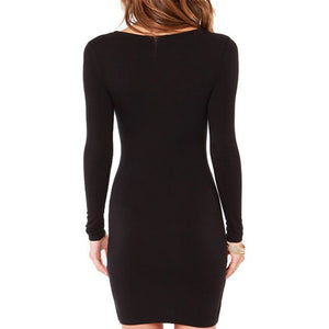 New Dress Women Summer Autumn Sexy Casual Above-knee Dress Fashion Elegent Black Dress Vestidos Long Sleeve Dress