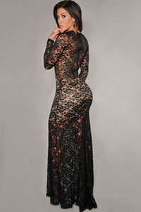 Nude Illusion Sexy Lace Evening Dress
