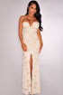 Off White Plunging Strapless Sexy Slit Gown