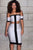 Off-shoulder Black White Midi Dress with Cut-out