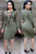 Olive Lace-up V Neck Long Sleeve Bodycon Dress