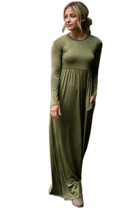 Olive Long Sleeve High Waist Maxi Jersey Dress