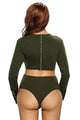 Olive Long Sleeves Ribbed Texture Bodysuit