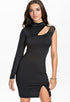 One Sleeved Little Black Club Dress with Slit