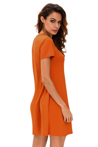 Orange Casual Lace-up Swing Dress
