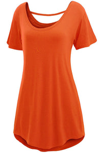 Sexy Orange Comfy Short Sleeve Basic Long T-shirt
