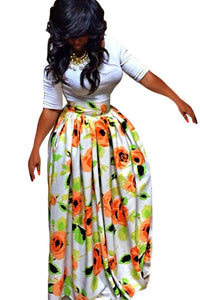 Orange Flower African Print Maxi Skirt