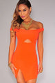 Orange Off The Shoulder Cut-Out Dress