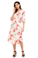 Sexy Pink 3/4 Bell Sleeve Floral Midi Dress