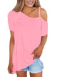 Pink Cold Shoulder Short Sleeve Loose Fit Tops
