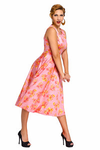 Pink Digital Floral Vintage Swing Dress