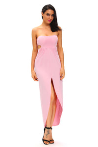 Pink Draped Hollow-out Maxi Dress