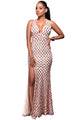 Pink Gold Diamond Sequins Key-hole Back Slit Gown