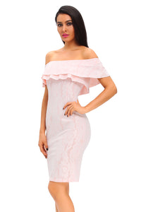 Pink Lace Nude Off-the-shoulder Dress