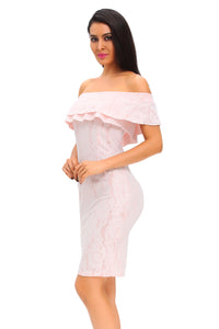Pink Lace Nude Off-the-shoulder Dress
