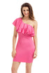 Pink One Shoulder Party Cocktail Mini Dress