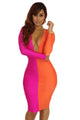 Pink Orange Open Front 2 colors Patchwork Bodycon Dress