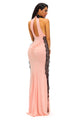Pink Peekaboo Halterneck Lace Trim Party Gown