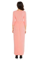 Sexy Pink Pocket Design 3/4 Sleeves Maxi Dress