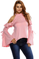 Pink Sexy Flirt Cold Shoulder Ruffle Flare Sleeve Top