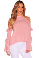 Pink Sexy Flirt Cold Shoulder Ruffle Flare Sleeve Top
