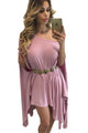 Sexy Pink Strapless Asymmetric Drape Club Dress