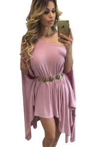 Pink Strapless Asymmetric Drape Club Dress