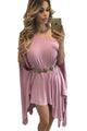 Pink Strapless Asymmetric Drape Club Dress