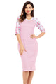 Pink White Stripe Floral Sleeve Midi Dress