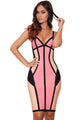 Pinkish Strappy Illusion Cut Bandage Dress