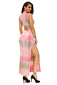 Pinkish Tie Dye Print Sexy Cutout Maxi Dress