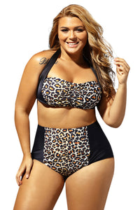 Plus Leopard Black High-waist Bikini Swimsuit