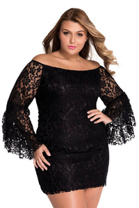 Plus Size Black Lace Off-The-Shoulder Mini Dress