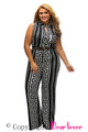 Plus Size Black Print Gold Belted Jumpsuit