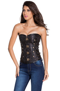 Plus Size Black Steampunk Style Over Bust Corset with Chain