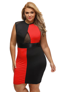 Plus Size Black and Red Sleeveless Midi Dress