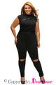 Plus Size Creative Zip Line Black Stretchy Jumpsuit