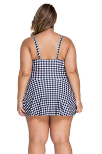 Plus Size Gingham Skirt Top Tankini Swimsuit