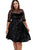 Plus Size Mesh Insert Black Velvet Swing Dress
