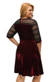 Plus Size Mesh Insert Burgundy Velvet Swing Dress