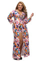 Plus Size Sleeved Floral Romper Maxi Dress