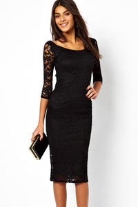 Pretty Lady Black Lace Overlay Evening Midi Dress