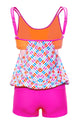 Printed Layered-Style Rosy Tankini with Swim Trunks