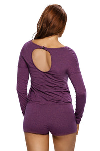 Purple Casual Off Shoulder Long Sleeve Romper