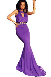 Purple Elegant Keyhole Cut Out Long Prom Dress