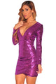 Purple Ruched Sequin Long Sleeve Nightclub Dress