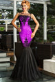 Purple Sequin Applique Evening Party Mermaid Dress