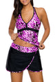 Purple White Spots V-neck Tankini Wrapped Skirt Swimsuit